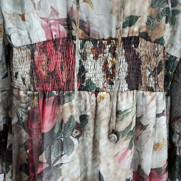 Hemant & Nandita Anthropologie Floral Smocked Waisted Long Sleeve Dress - Picture 9 of 13